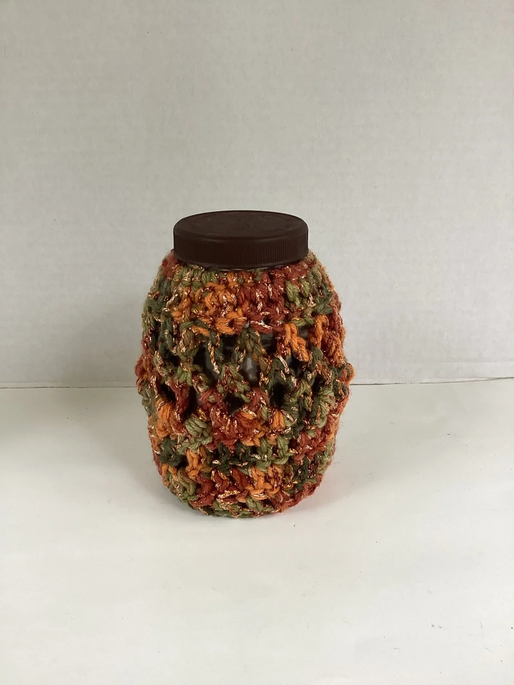 Vase Cover Jar Sleeve Hand Crafted Fall Floral Arrangement Orange Green Browns